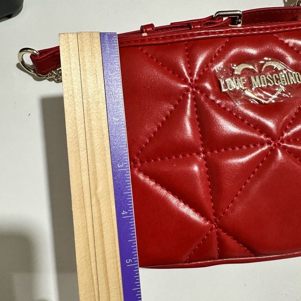 Love Moschino Red Quilted Crossbody Bag Double Zip NWT - Picture 9 of 14